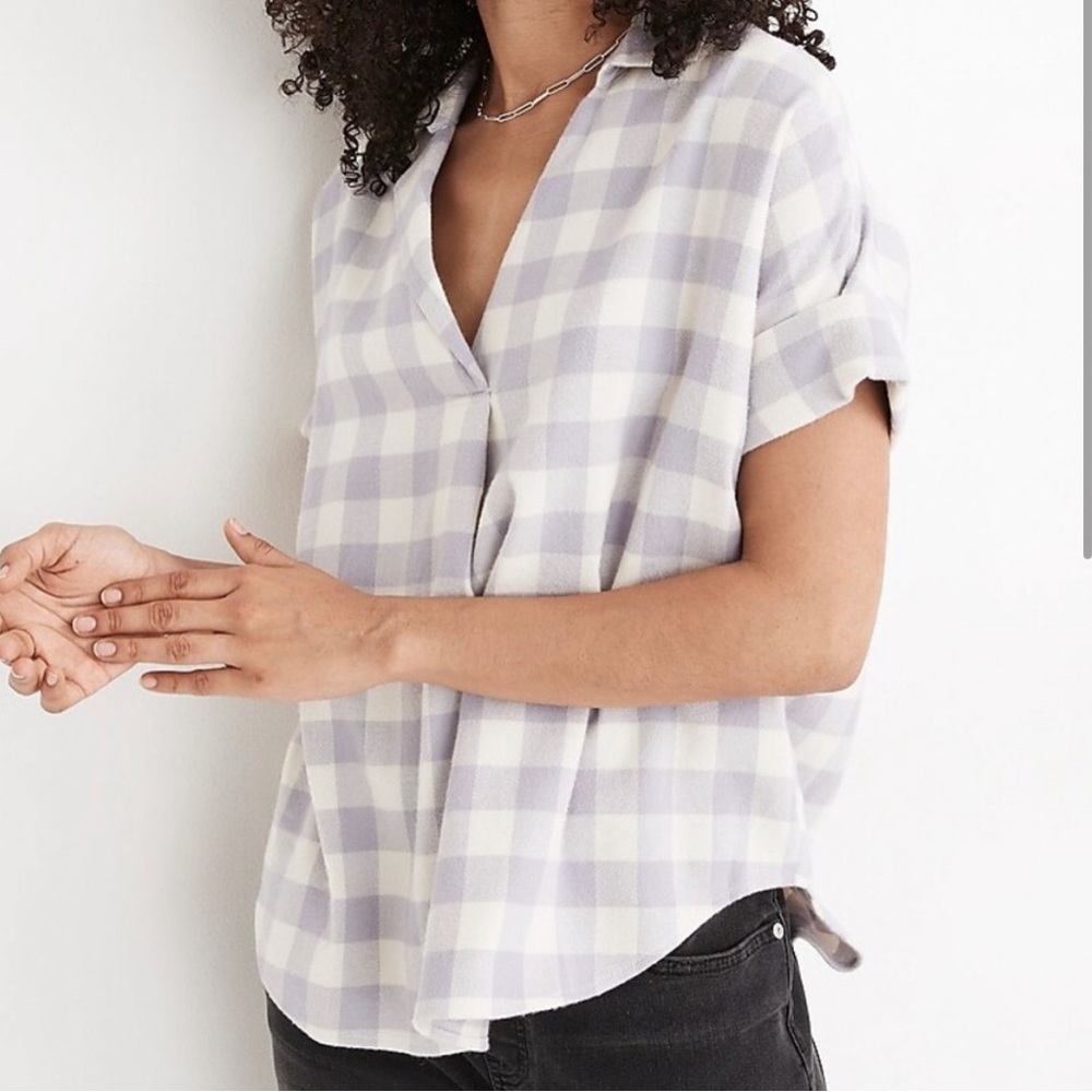 Madewell Flannel Courier Button-Back Shirt Gingham Check Lavender white XS